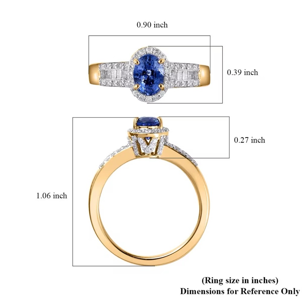 Luxoro 14K Yellow Gold AAA Ceylon Blue Sapphire and G-H I3 Diamond Ring 1.50 ctw - Picture 3 of 13